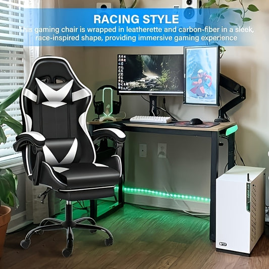 HealSmart Ergonomic Gaming Chair with Height Adjustment, 360° Swivel & Recliner Mechanism, Memory Foam Cushion & Lumbar - Heavy-Duty Plastic/Metal Frame, Manual Recline Control, Footrest Included - Easy Assembly, Modern Raci