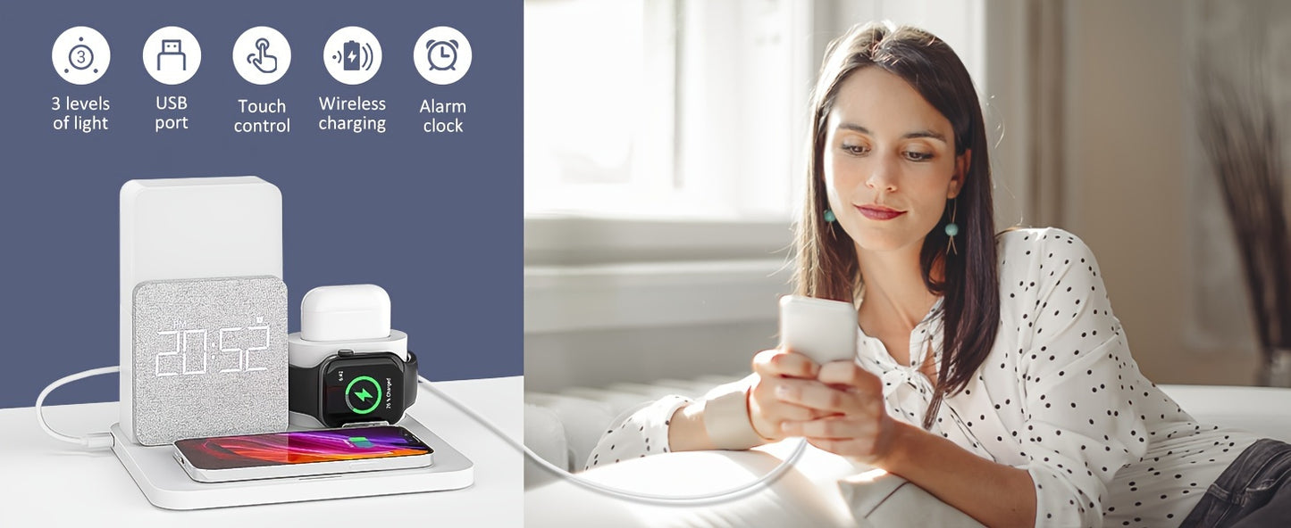 Wireless Charging Station 3-in-1 with Alarm Clock