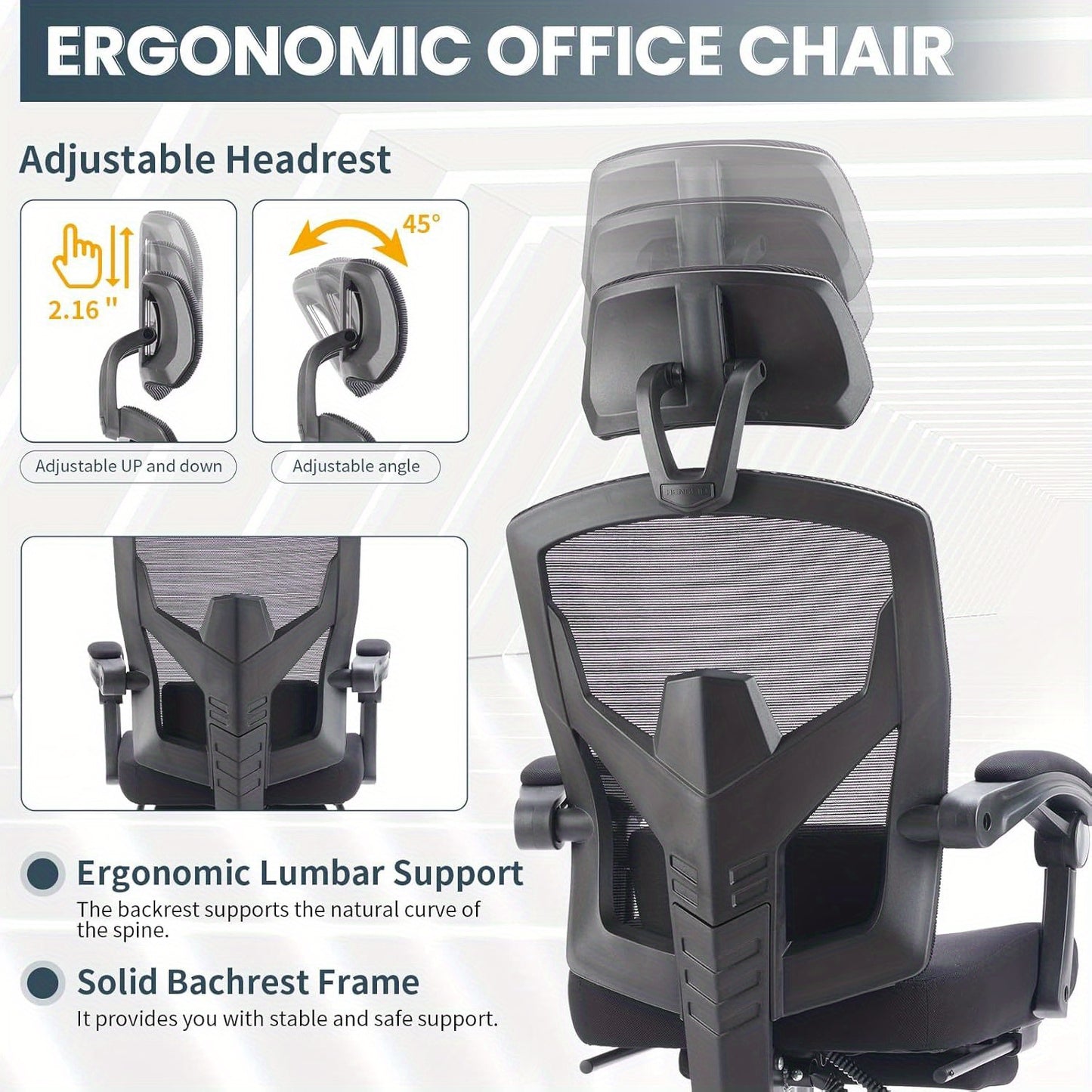 Ergonomic Office Chair with Footrest, Computer Desk Chair for Adults, High Back Mesh Rolling Swivel Reclining Chairs with Wheels Headrest Armrest