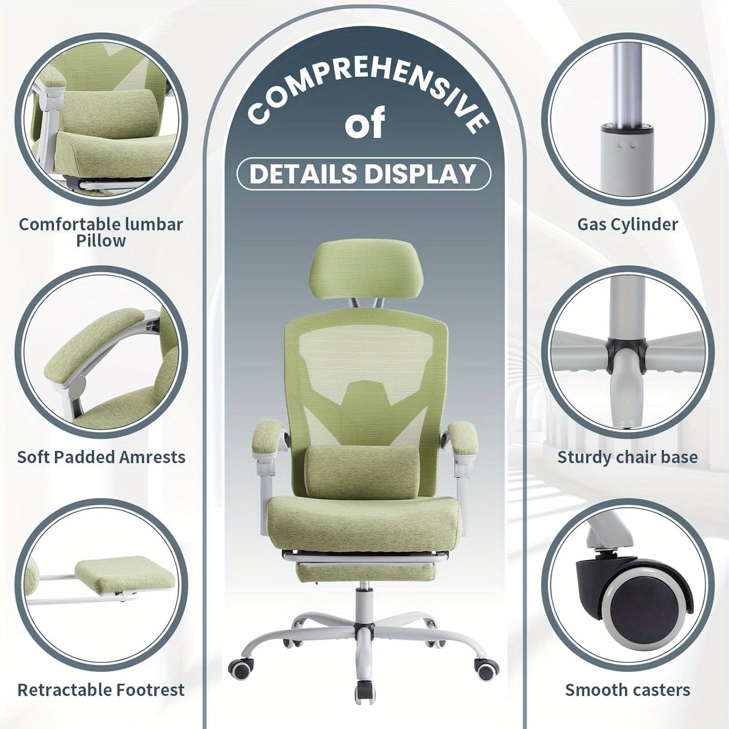 Ergonomic Office Chair with Footrest, Computer Desk Chair for Adults, High Back Mesh Rolling Swivel Reclining Chairs with Wheels Headrest Armrest