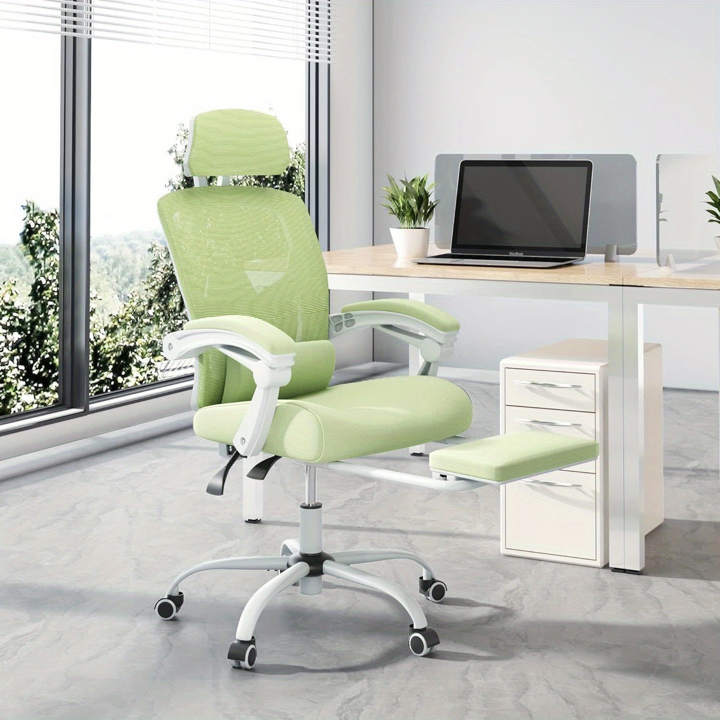 Ergonomic Office Chair with Footrest, Computer Desk Chair for Adults, High Back Mesh Rolling Swivel Reclining Chairs with Wheels Headrest Armrest