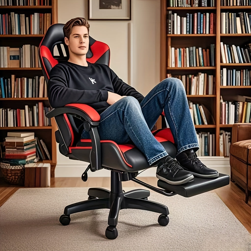 HealSmart Ergonomic Gaming Chair with Height Adjustment, 360° Swivel & Recliner Mechanism, Memory Foam Cushion & Lumbar - Heavy-Duty Plastic/Metal Frame, Manual Recline Control, Footrest Included - Easy Assembly, Modern Raci