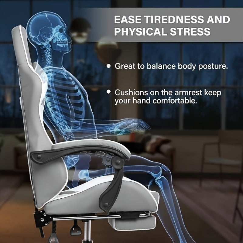 HealSmart Ergonomic Gaming Chair with Height Adjustment, 360° Swivel & Recliner Mechanism, Memory Foam Cushion & Lumbar - Heavy-Duty Plastic/Metal Frame, Manual Recline Control, Footrest Included - Easy Assembly, Modern Raci