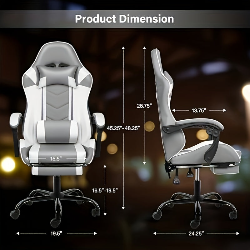 HealSmart Ergonomic Gaming Chair with Height Adjustment, 360° Swivel & Recliner Mechanism, Memory Foam Cushion & Lumbar - Heavy-Duty Plastic/Metal Frame, Manual Recline Control, Footrest Included - Easy Assembly, Modern Raci