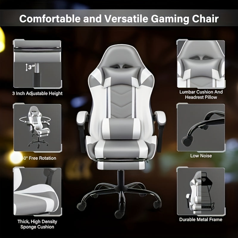 HealSmart Ergonomic Gaming Chair with Height Adjustment, 360° Swivel & Recliner Mechanism, Memory Foam Cushion & Lumbar - Heavy-Duty Plastic/Metal Frame, Manual Recline Control, Footrest Included - Easy Assembly, Modern Raci