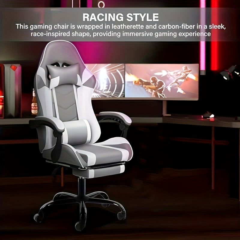 HealSmart Ergonomic Gaming Chair with Height Adjustment, 360° Swivel & Recliner Mechanism, Memory Foam Cushion & Lumbar - Heavy-Duty Plastic/Metal Frame, Manual Recline Control, Footrest Included - Easy Assembly, Modern Raci