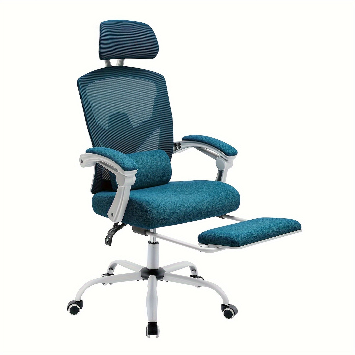 Modern minimalist style ergonomic high back office computer desk and chair, black mesh rolling work swivel chair, comfortable arms, lumbar support, very suitable for home office and study