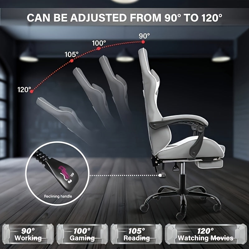 HealSmart Ergonomic Gaming Chair with Height Adjustment, 360° Swivel & Recliner Mechanism, Memory Foam Cushion & Lumbar - Heavy-Duty Plastic/Metal Frame, Manual Recline Control, Footrest Included - Easy Assembly, Modern Raci