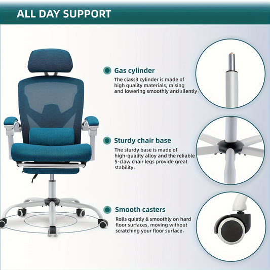 Modern minimalist style ergonomic high back office computer desk and chair, black mesh rolling work swivel chair, comfortable arms, lumbar support, very suitable for home office and study
