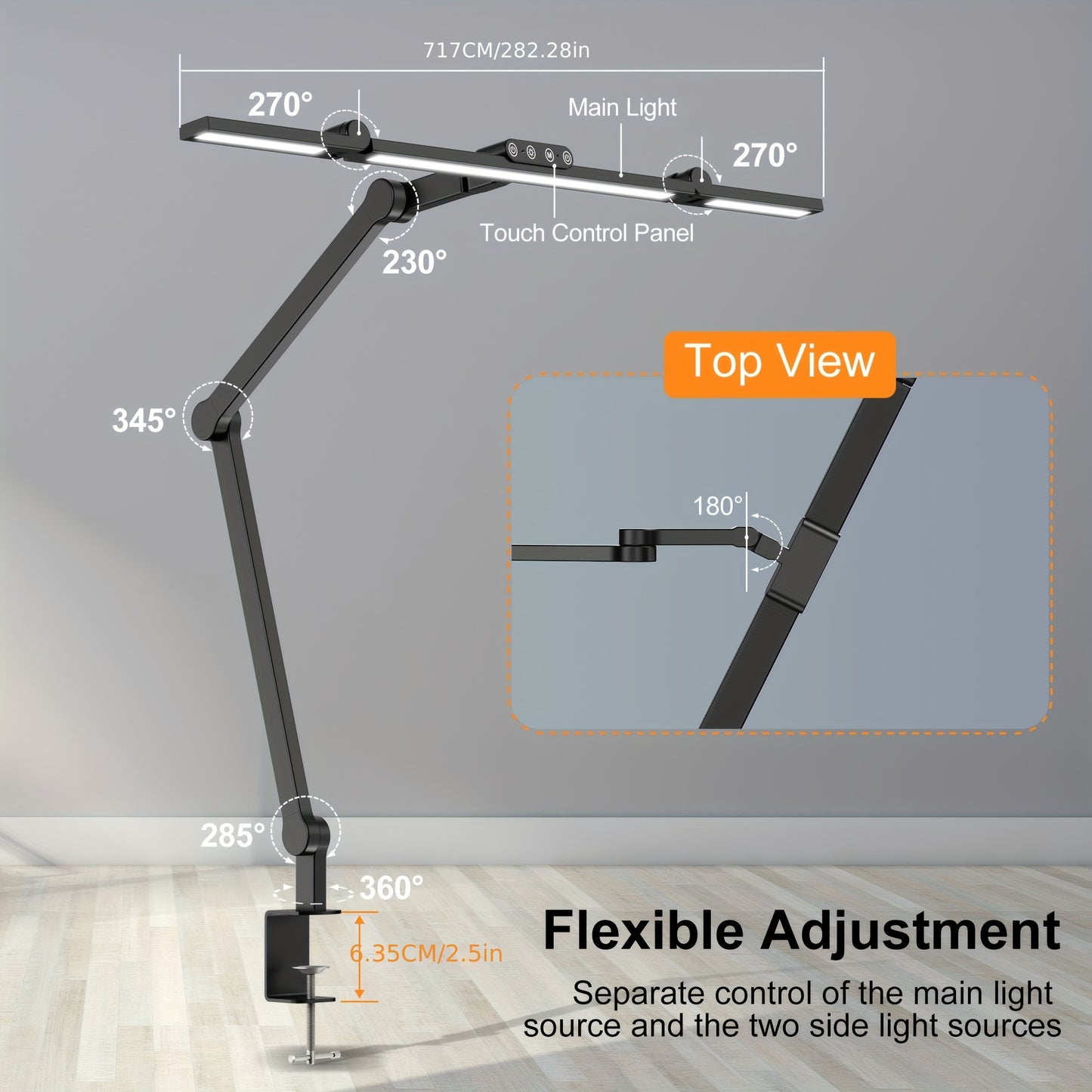 Smart Home Office LED Lamp: 24W, Clamp and Auto-Dimming