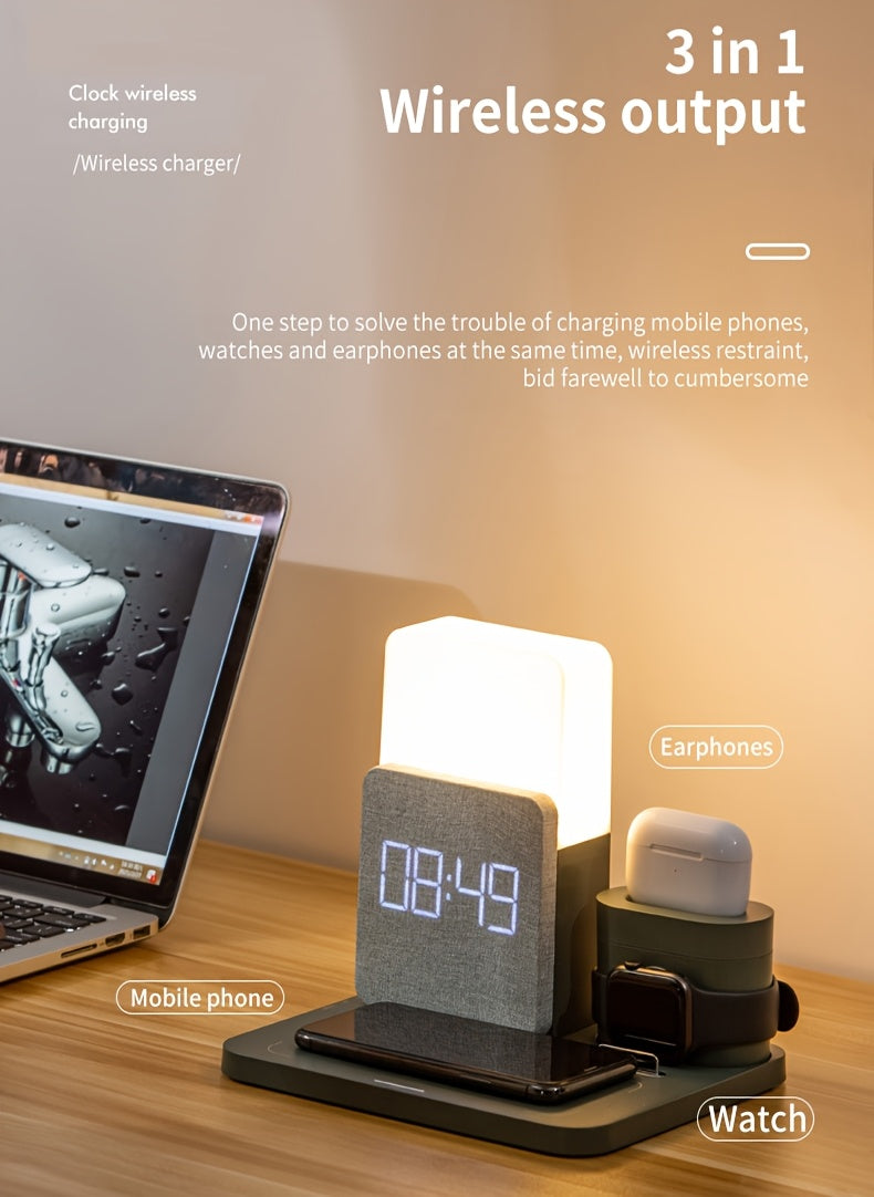 Wireless Charging Station 3-in-1  with Alarm Clock