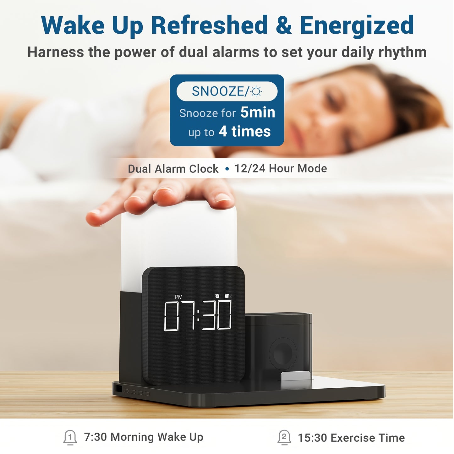 Wireless Charging Station 3-in-1  with Alarm Clock